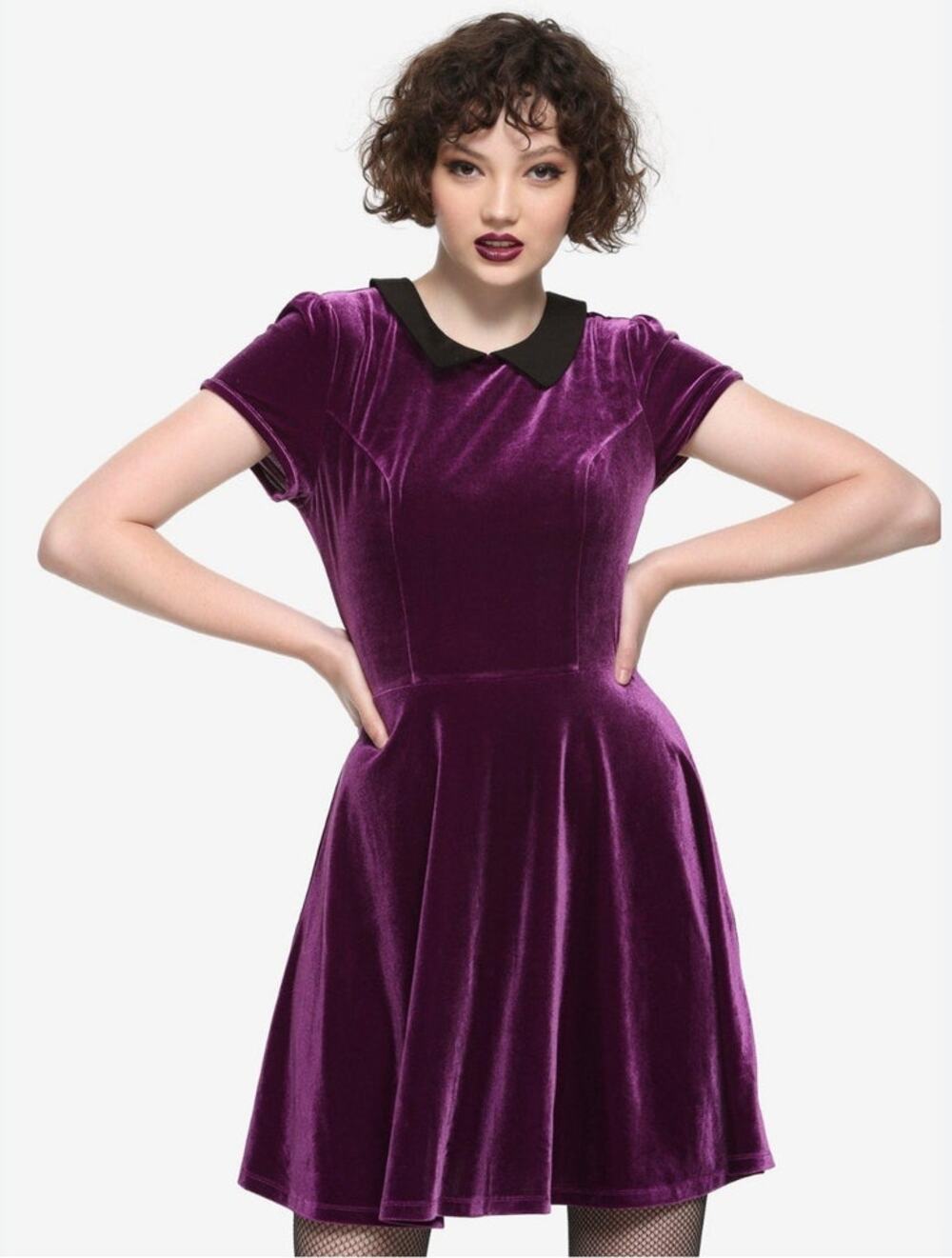 Hot Topic Velvet Dress Large Stretch Purple Halloween Costume Wednesday Core